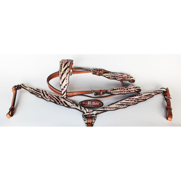 Horse Western Riding Leather Bridle Headstall Breast Collar Tack Pink Rodeo 7602