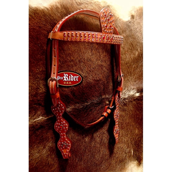 Horse Western Riding Leather Bridle Headstall Tack Pink 76125