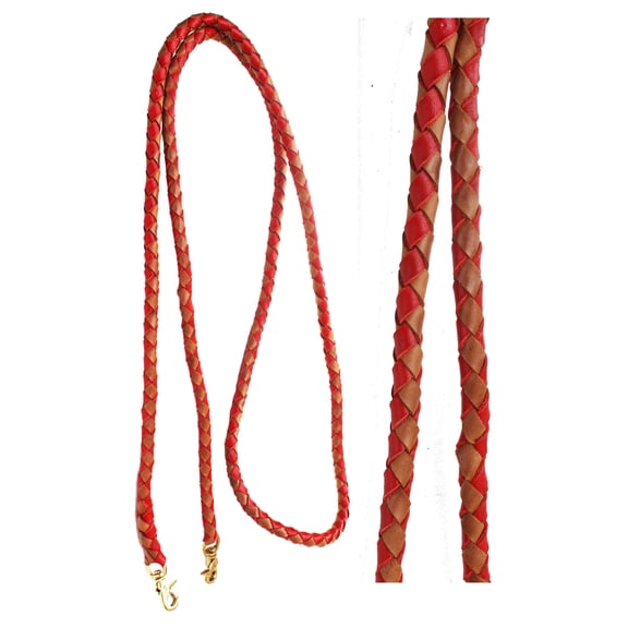 Horse Western Round Braided Leather Roper Reins Brass Burgundy 66RT08