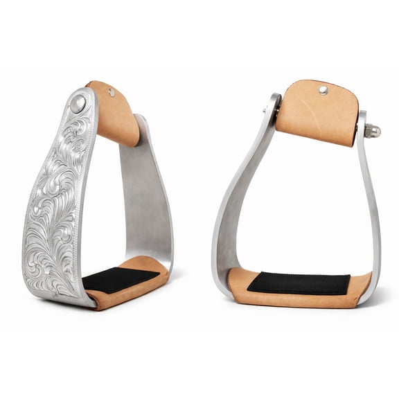 Horse Western Saddle Aluminum Engraved Roper Angled Slanted Stirrups 51227