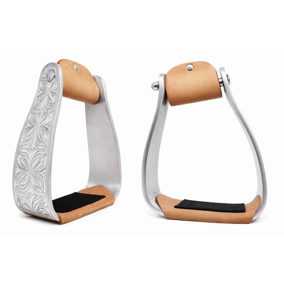 Horse Western Saddle Aluminum Engraved Roper Angled Slanted Stirrups 51228
