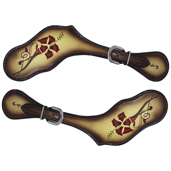 Horse Western Tack Floral Painted Antique Leather Adjustable Boot Spur Straps 74FK23