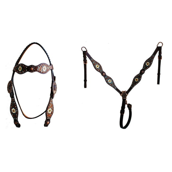 Horse Western Tack Floral Painted Browband Headstall Breast Collar 78HR09B