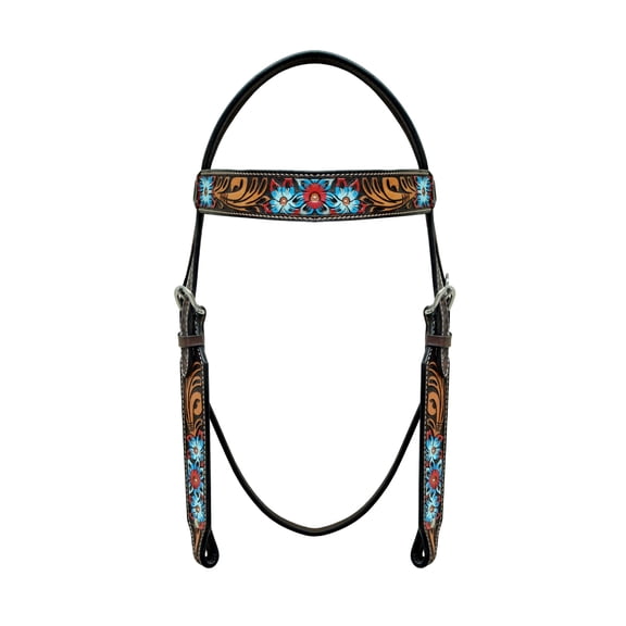 Horse Western Tack Floral Tooled Leather Browband Headstall Show Bridle 78AD17HB