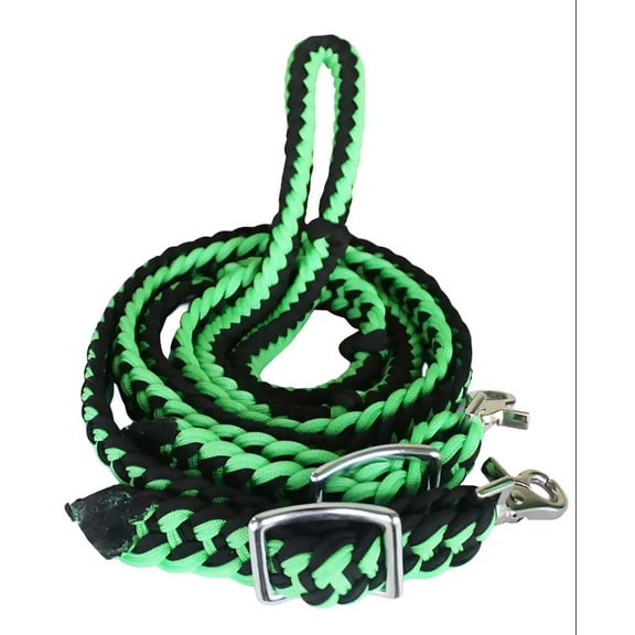 Horse Western Tack Nylon Braided Knotted Roping Barrel Reins Lime Green 60705