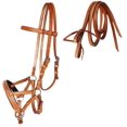 thumbnail image 1 of Horse Western Tan Leather Tack Bitless Sidepull Training Bridle Reins 77RS01TN-F, 1 of 3