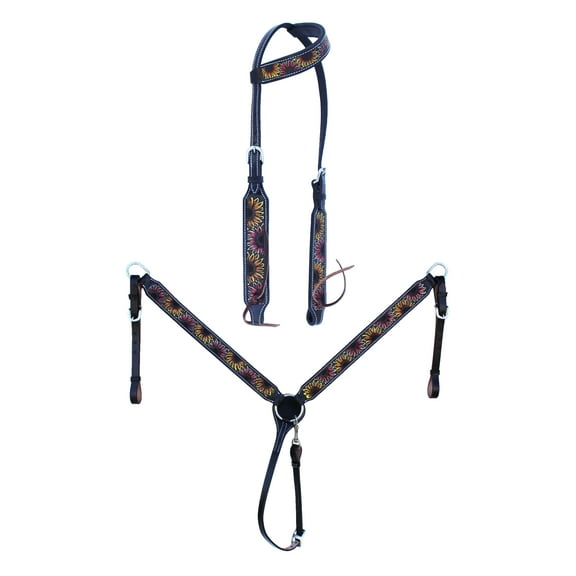 Horse Western Tooled Leather Headstall Bridle Breast Collar Set 78FK18A