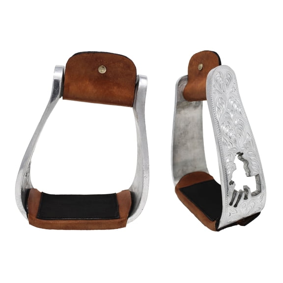 Horse Western Turquoise Aluminium Engraved Barrel Racer Angled Stirrups 51151SL