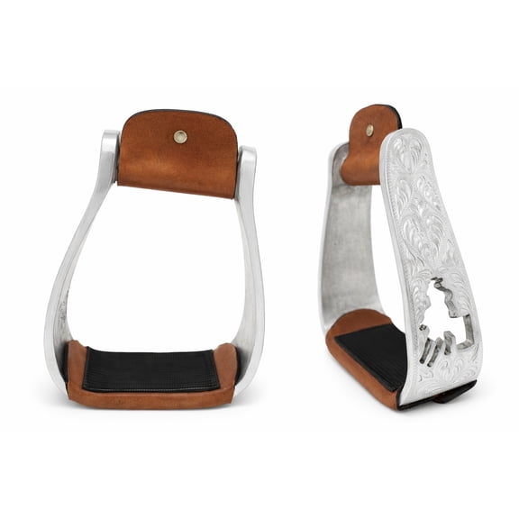 Horse Western Turquoise Aluminium Engraved Barrel Racer Angled Stirrups 51151