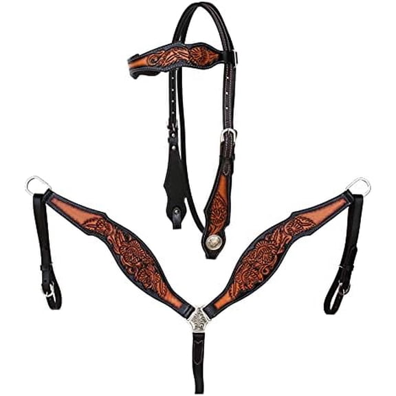 Horse Western Western Tack Floral Tooled Headstall Bridle & Breast Collar Set 78FK13B$$Sport & Recreation Other