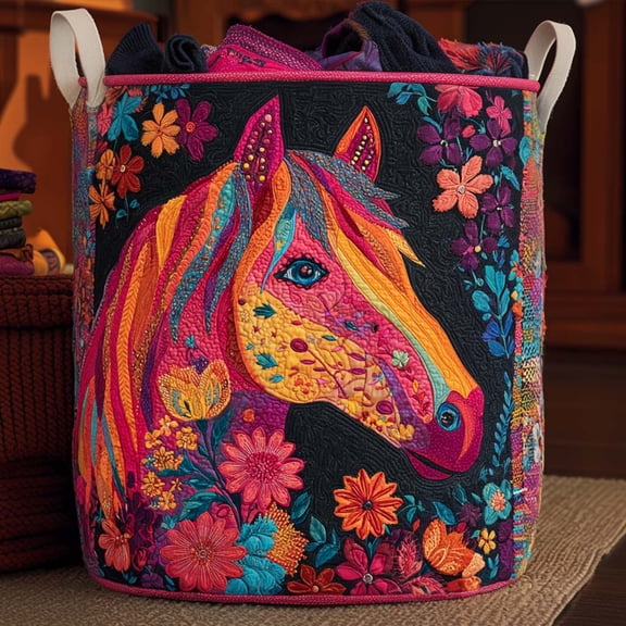 Horse Whisper Quilted Laundry Basket, Clothes Hamper Storage Bag, Housewarming Gift Ideas, Gift For Mom