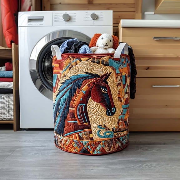 Horse Whisper Quilted Laundry Basket, Clothes Hamper Storage BagHousewarming Gift Ideas, Gift For Mom