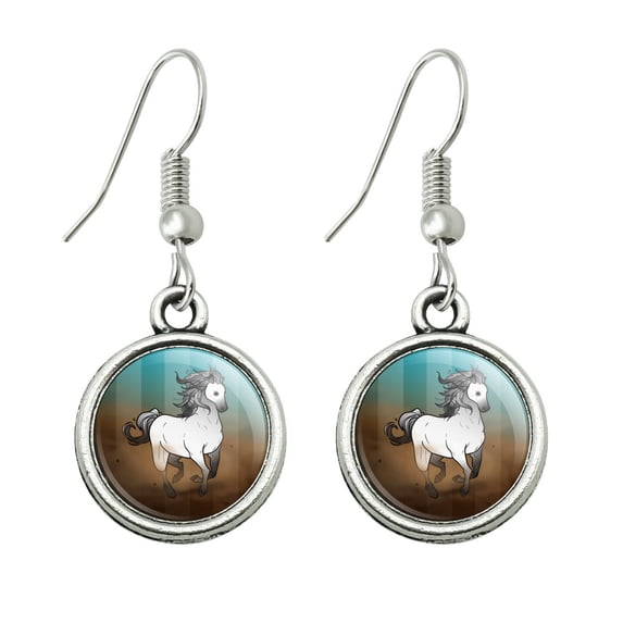 Horse Wild Mustang Running Novelty Dangling Drop Charm Earrings