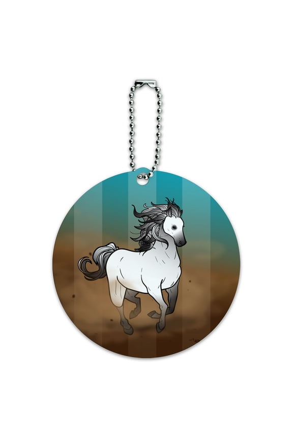 Horse Wild Mustang Running Round Luggage ID Tag Card Suitcase Carry-On