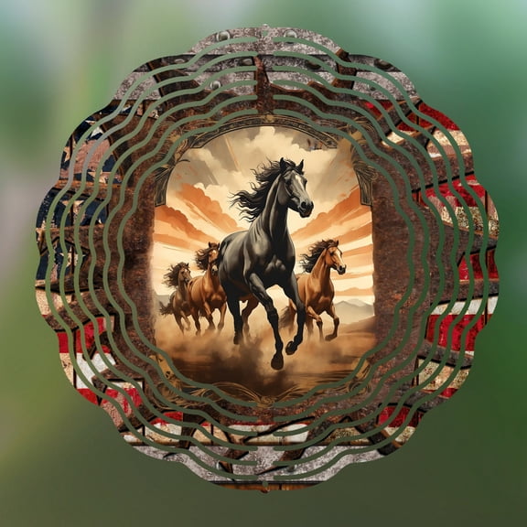 Horse Wind Spinner 10 Inch Metal Double-Sided Rotating Wind Spinner - Vibrant Design for Garden Outdoor Decor, Patio Yard Art, Durable Aluminum, Rotating