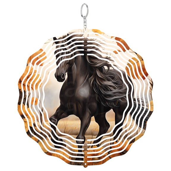 Horse Wind Spinner Metal Outdoor Decor Autumn Theme Black Orange