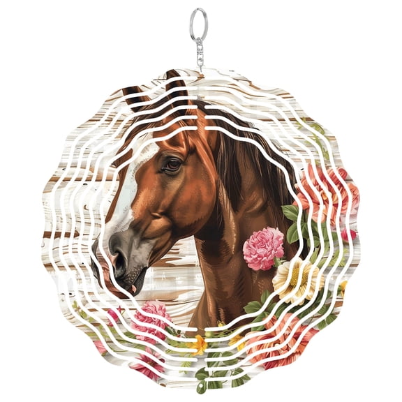 Horse Wind Spinner Metal Outdoor Decor Equestrian Floral Multicolor