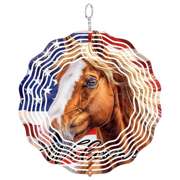 Horse Wind Spinner Metal Outdoor Decor Patriotic Red White Blue