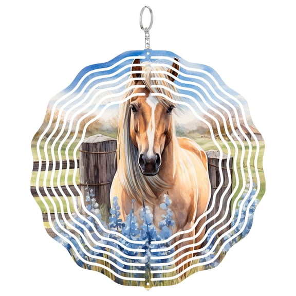 Horse Wind Spinner Metal Outdoor Decor Watercolor Farmhouse Golden Palomino