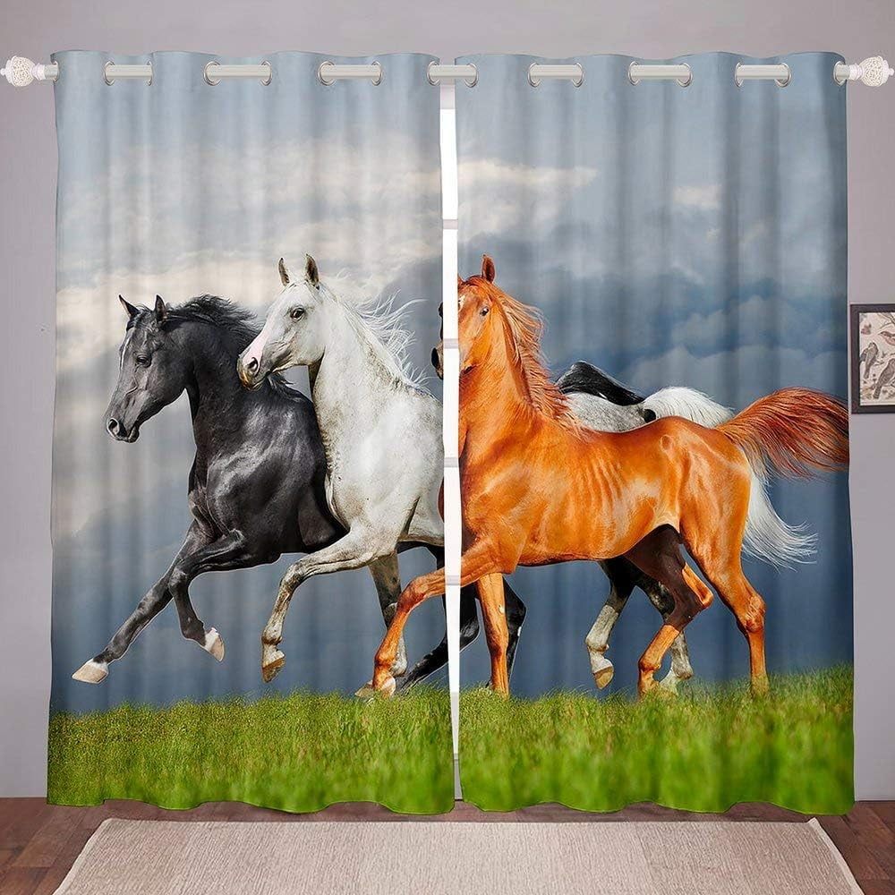 Horse Window Curtains Running Steed Horse Print Window Drapes 3D Animal ...