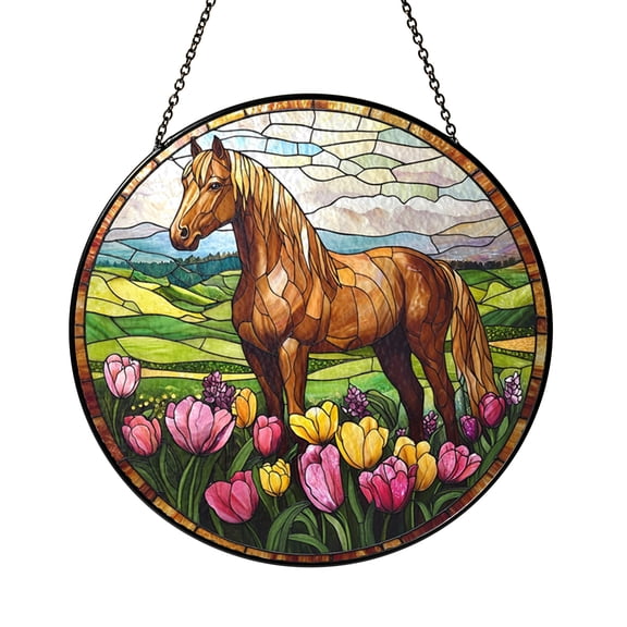 Horse Window Stained Glass Decor, Galloping Equine Hanging Art Panel, Nature Inspired Animal Gift