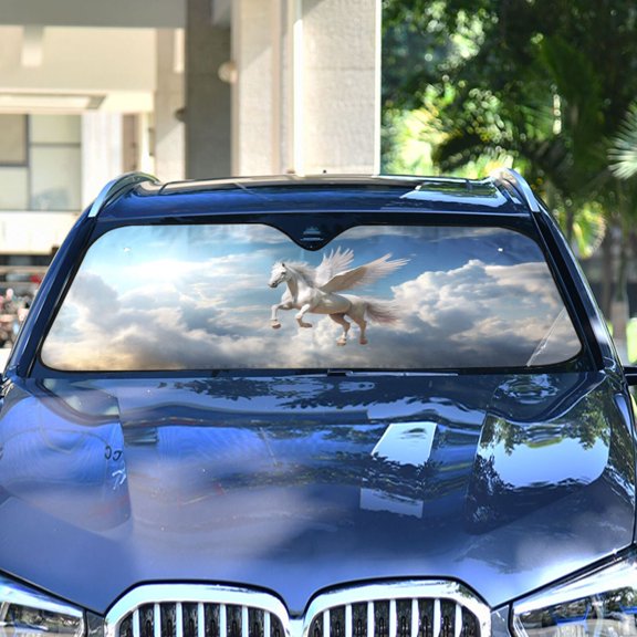 Horse Wings Clouds Sky Automotive Front Car Windshield Sun Shade Reflector Foldable for Front Fit for Cars Truck SUVs