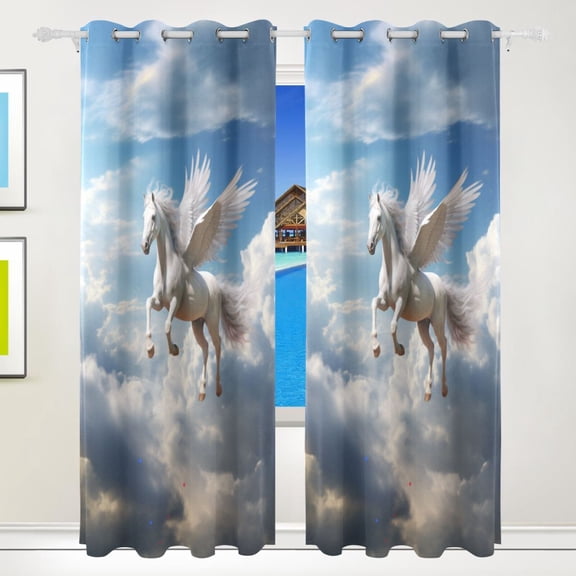 Horse Wings Clouds Sky Curtains Black Out 72 Inch Length Curtains for Sliding Glass Doors Bedroom Living Room 2 Pack
