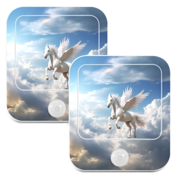 Horse Wings Clouds Sky Night Lights Plug into Wall LED with Auto Light Sensor Warm Light for Kids Hallway Bedroom Living Room Kitchen Bathroom Set of 2