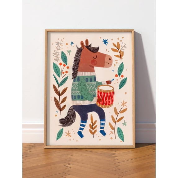Horse With Drum Musical Theme Folk Art Animal Cute Neutral Gender Baby ...