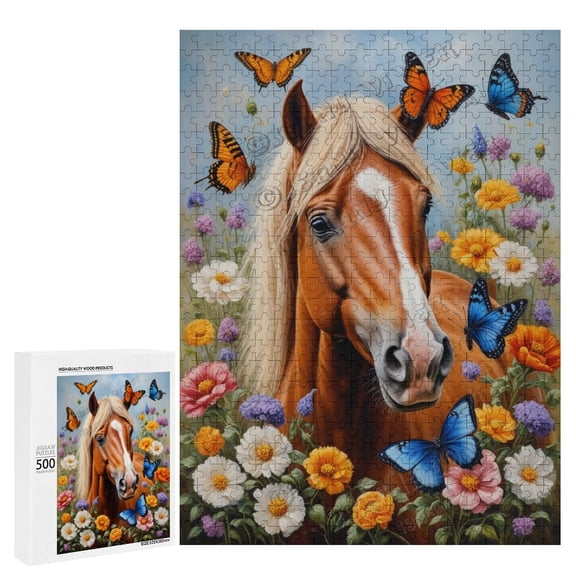 Horse With Flower Oil Painting 500-Piece Puzzle for Adults - A Fun and Relaxing Way to Celebrate Your Love for Horses,Wooden