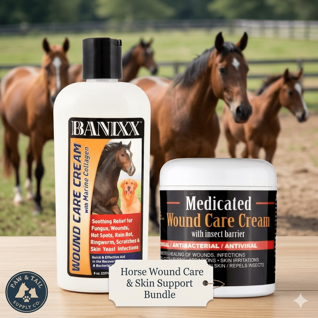 Horse Wound Care & Skin Support Bundle – E3 Elite Medicated Cream + Banixx Marine Collagen Cream