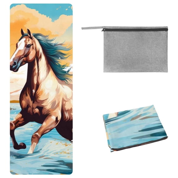 Horse Yoga Mat Towel with Storage Bag, 72.8"x26.8", Ideal for Yoga, Pilates, Fitness - Yoga Blankets,Gym Towel