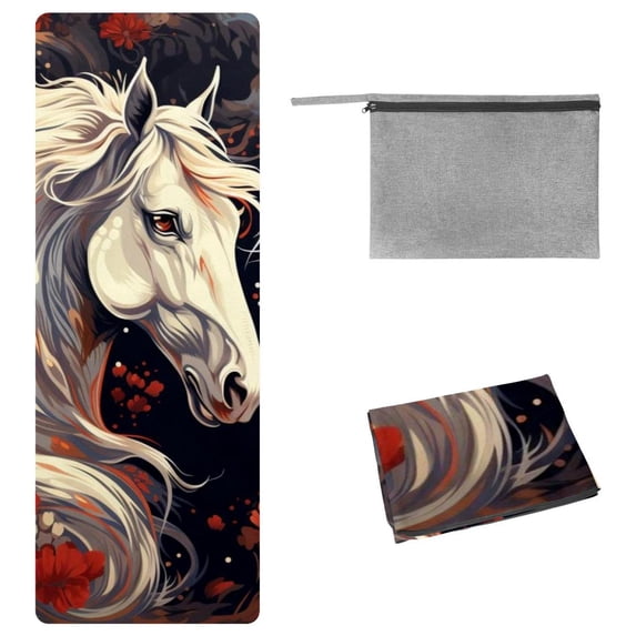 Horse Yoga Mat Towel with Storage Bag - 72.8"x26.8" - Suitable for Hot Yoga, Pilates, Fitness - Yoga Blankets Included