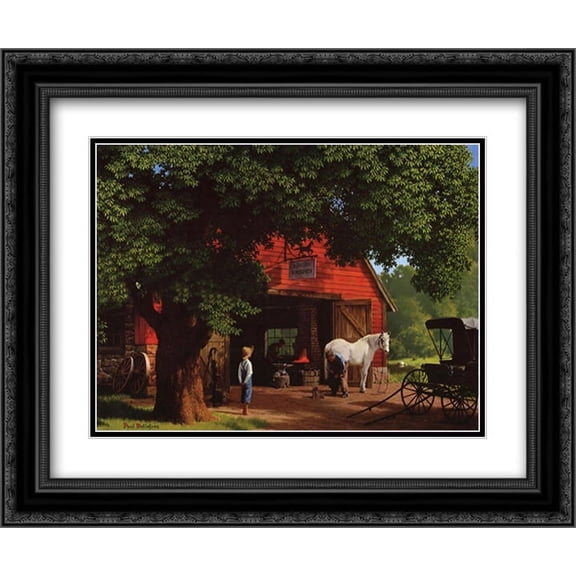 Horse and Buggy Days 2x Matted 24x20 Black Ornate Framed Art Print by Paul Detlefsen