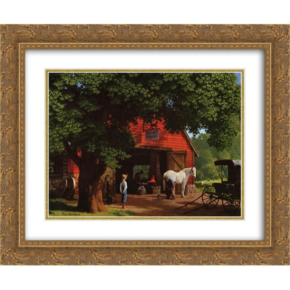 Horse and Buggy Days 2x Matted 24x20 Gold Ornate Framed Art Print by Paul Detlefsen