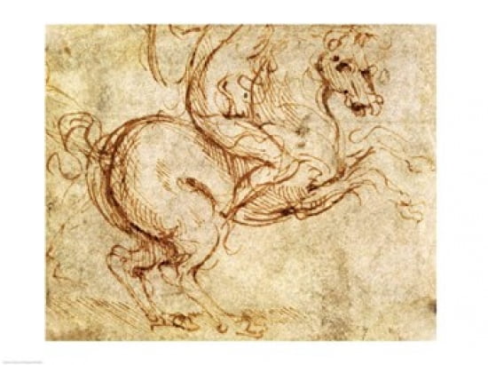 Horse and Cavalier Canvas Art - Leonardo Da Vinci (24 x 18)
