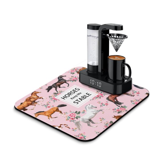 Horse and Fantasy Rainbow Coffee Station Mat Whimsical Absorbent Mat, Vibrant Watercolor