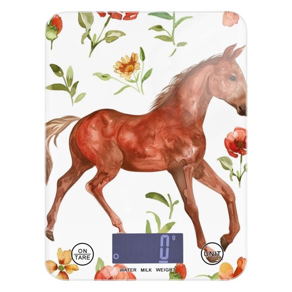 Horse and Leaves Flowers Food Scale Digital Kitchen Scale Waterproof Tempered Glass Tare Function 11 lb for Baking Cooking Meal Prep