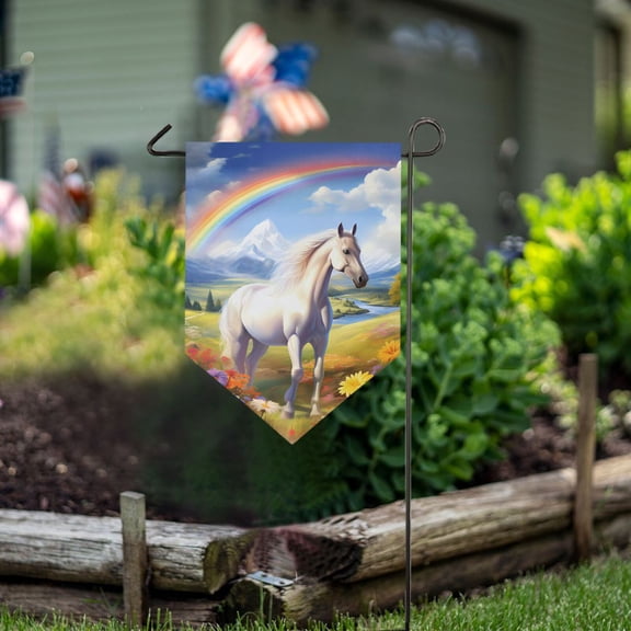 Horse and Rainbow Flowers Garden Flag 18" x 12.5" Double Sided Yard Lawn Outdoor Decor Small Yard Flags