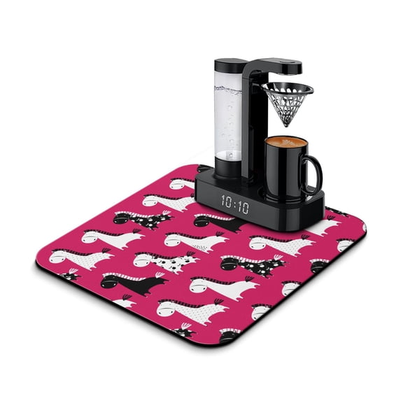 Horse and Sunflowers Coffee Bar Mat Country-Themed Absorbent Mat, Waterproof and Scratch-Resistant