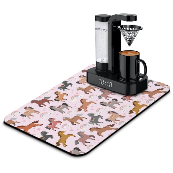 Horse and Sunflowers Country Coffee Maker Mat Rustic Absorbent Mat for Espresso Machines