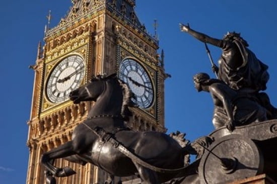 Horse and chariot statue Big Ben London England Canvas Art - Brian Jannsen DanitaDelimont (19 x 12)