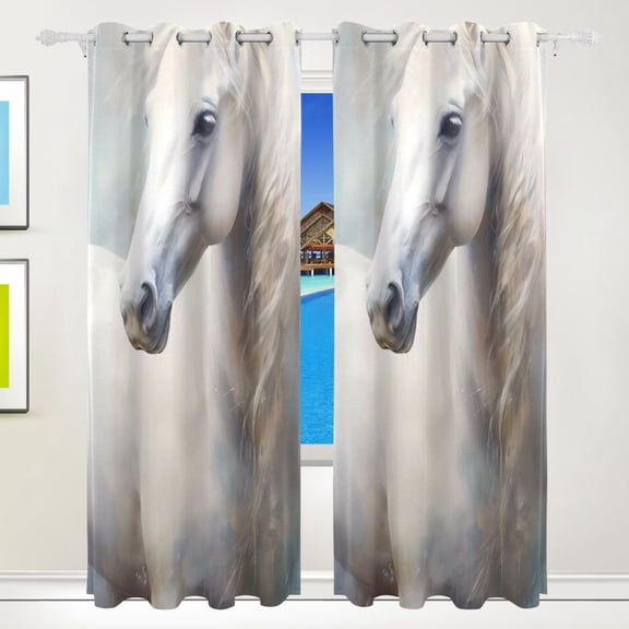 Horse by White Curtains Black Out 72 Inch Length Curtains for Sliding Glass Doors Bedroom Living Room 2 Pack