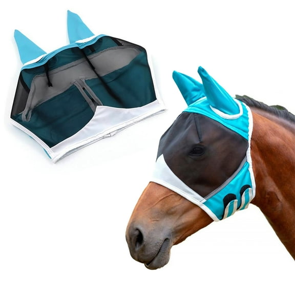 Horse fly mask, Horse Fly Mask with Ears and Enhanced Coverage, UV-Blocking Fine Mesh Long Nose Flyscreen for Horses