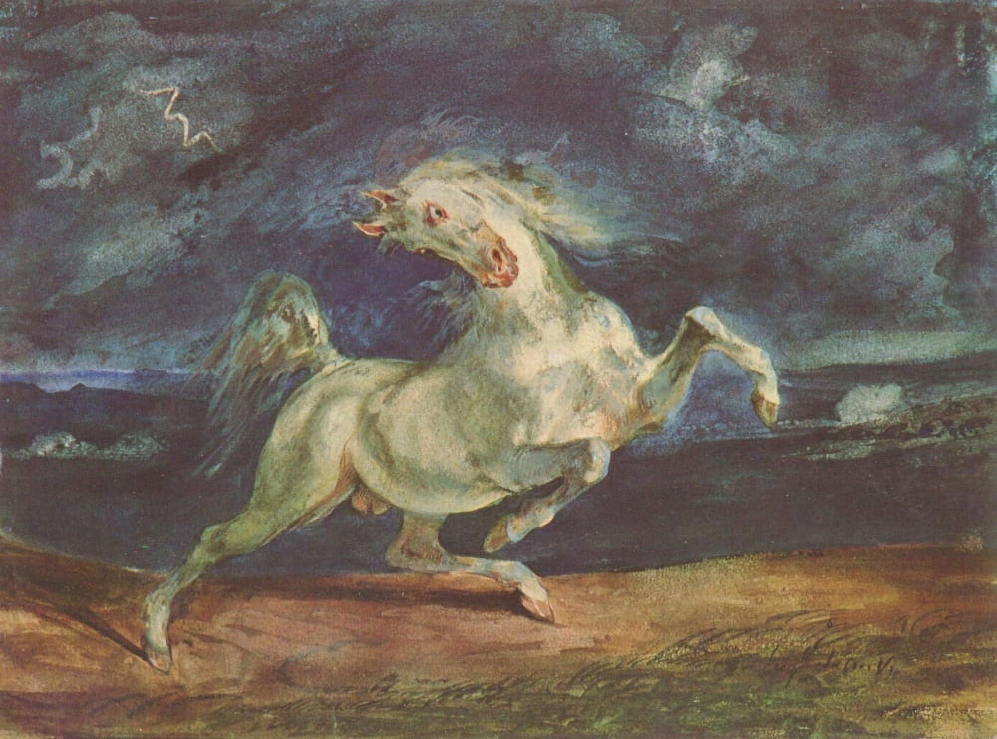 Horse frightened by a storm 1824 Canvas Art - EugÔø?ne Delacroix (24 x 36)