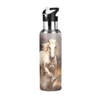Horse in Forest Sports Water Bottle with Straw Lid Insulated Stainless Steel Leak Proof BPA Free Thermal Mug with Handle for Gym Yoga Cycling Camping