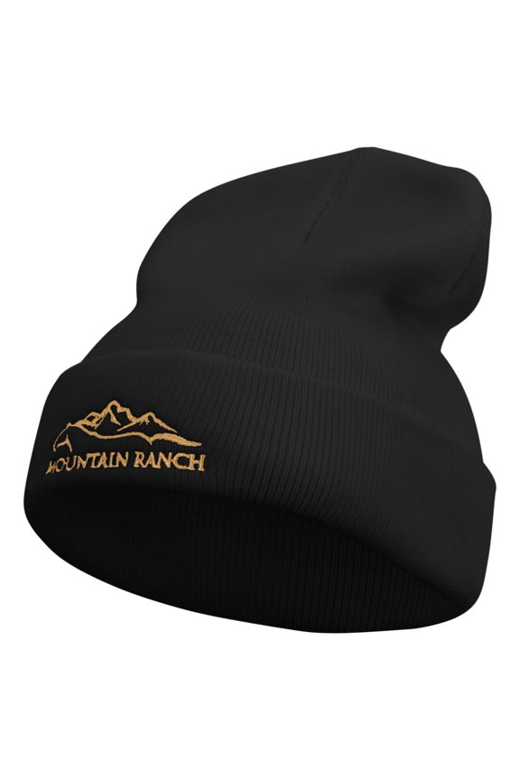 Horse in Mountain Ranch Embroidered 12 Inch Long Knitted Beanie - Black OSFM