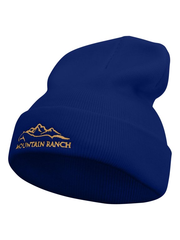Horse in Mountain Ranch Embroidered 12 Inch Long Knitted Beanie - Royal OSFM