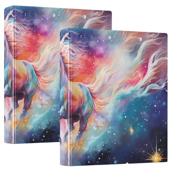 Horse in Starry Sky 3 Ring Binders 1.5 inch Hardcover File Folders with Interior Pockets A4 Size Organizer for School Office Hospital Set of 2
