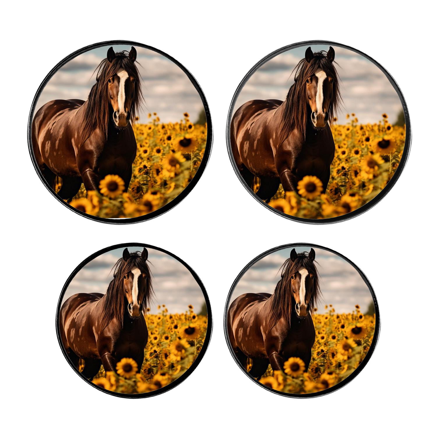 Horse on Sunflowers Field Picture Stove Burner Covers Set,Gas Stove